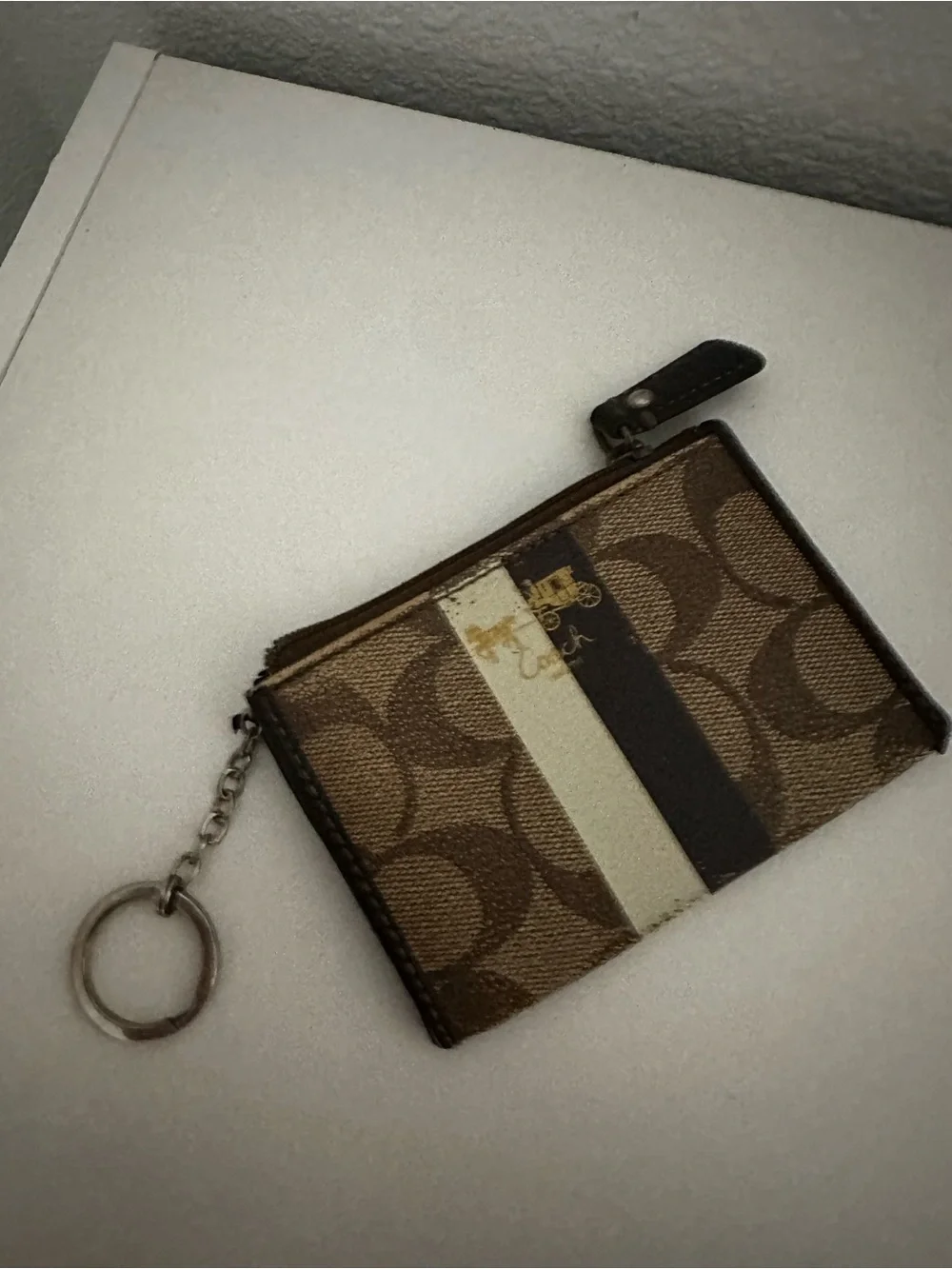 Coach Brown Signature Stripe Card & Key Holder
